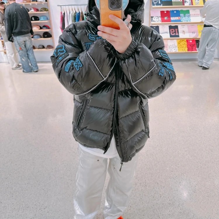 Fox Down Jackets Shiny Hooded Logo-Patch Puffer Jacket image 3