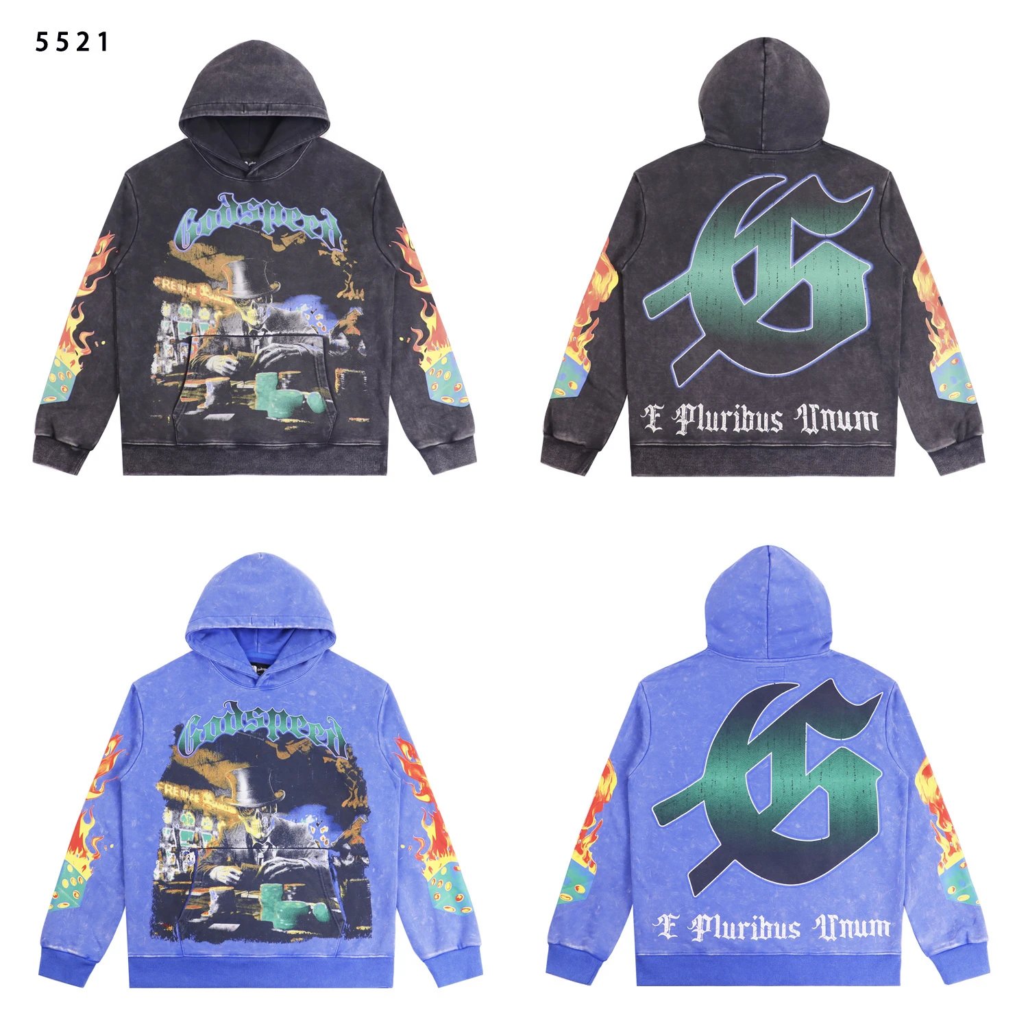 Godspeed Skull Cowboy Print Vintage Washed Hoodie