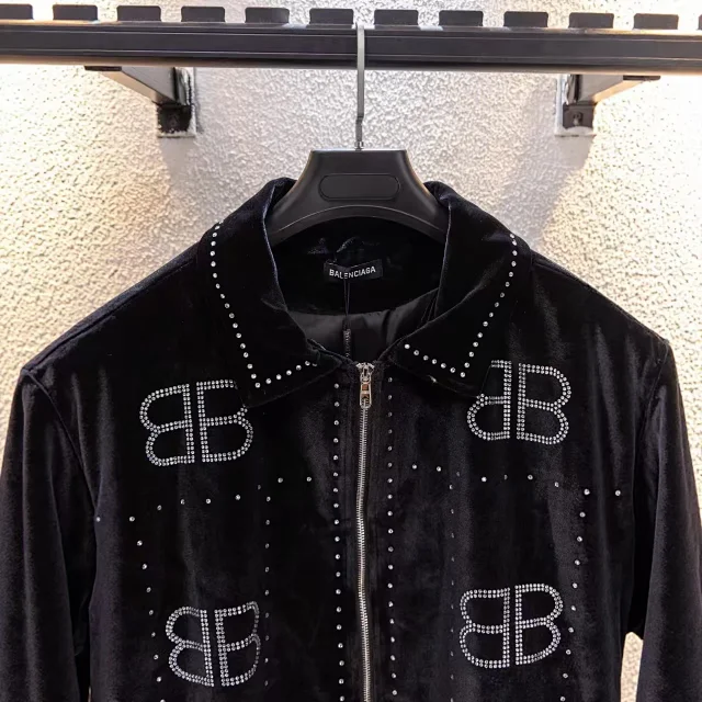 Balenciaga Jackets 5181 velvet baseball jacket with rhinestone logo product detail image 3