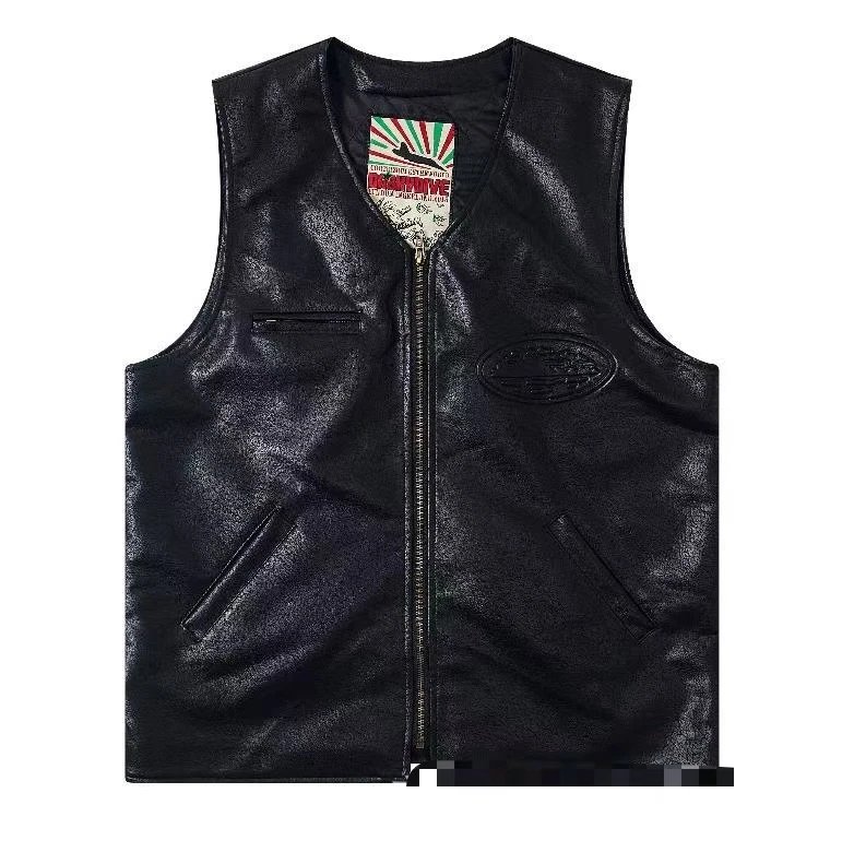 Human Made Jackets Leather varsity jacket with striped rib-knit trim — C237 model in black