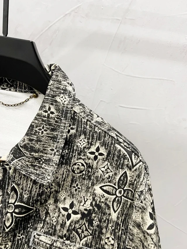 Unbranded Jackets Button-Front Denim Jacket with Monogram-Style Print product detail image 4