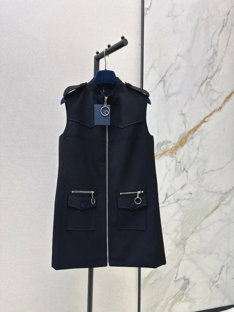 Unbranded Dresses Sleeveless Stand-Collar Zip-Front Utility Dress with Cargo Pockets image 1