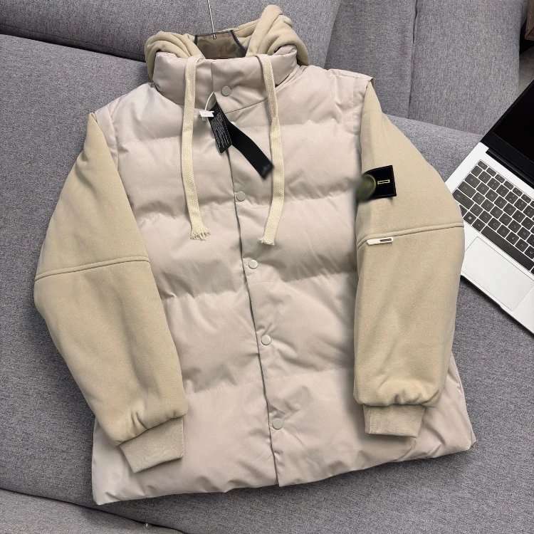 Unbranded Jackets Hooded Faux Two-Piece Padded Jacket — SKU-01-02 Apricot Color