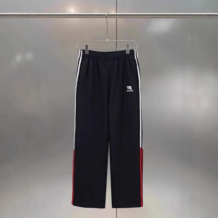 Unbranded Trousers Straight-leg striped track pants with elastic waistband — Black