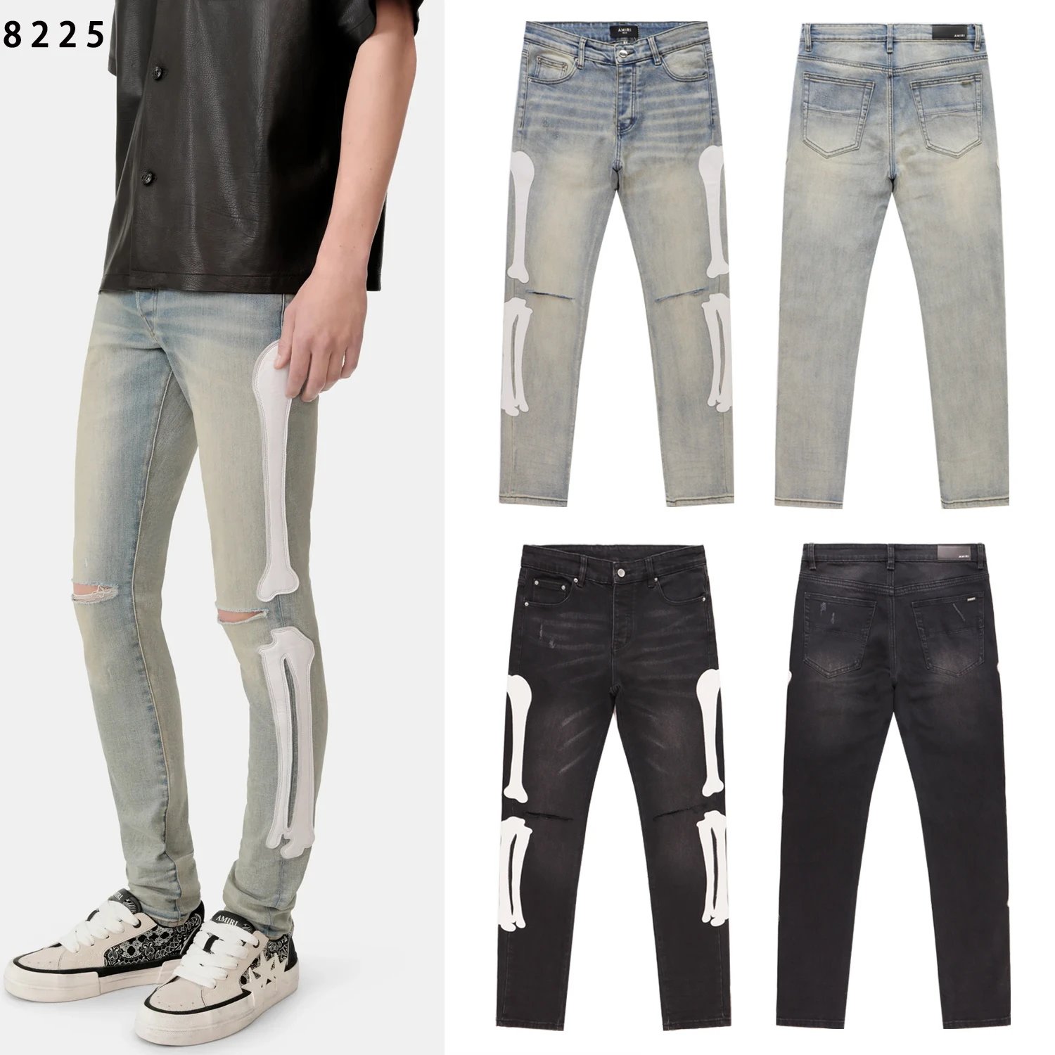 AML Bone Patchwork Denim Jeans