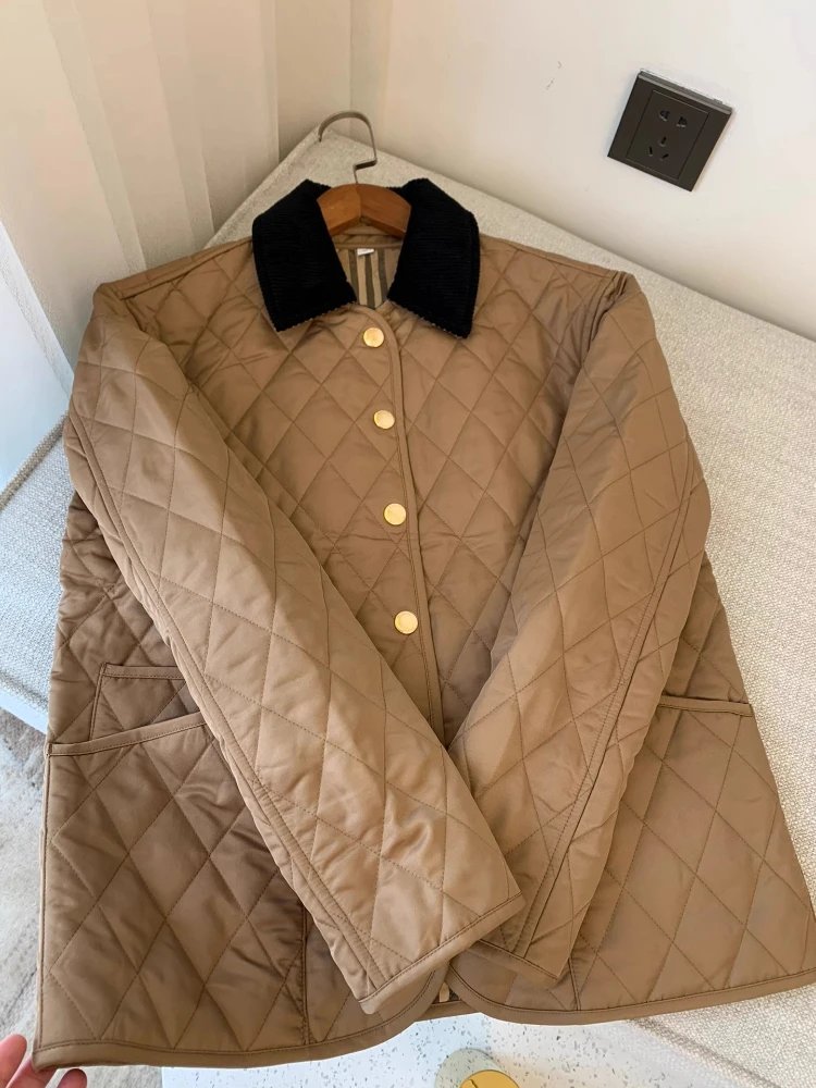 Unbranded Jackets Diamond-Quilted Jacket with Corduroy Collar — Figure 1