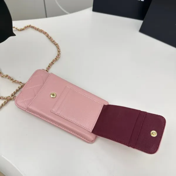 Chanel Phone Holder Chain Bag Burgundy Caviar Leather Crossbody Bags - 4