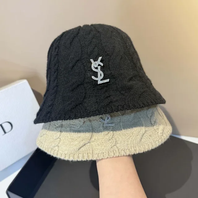 Saint Laurent Hats Cable-Knit Bucket Hat with YSL Monogram product detail image 2