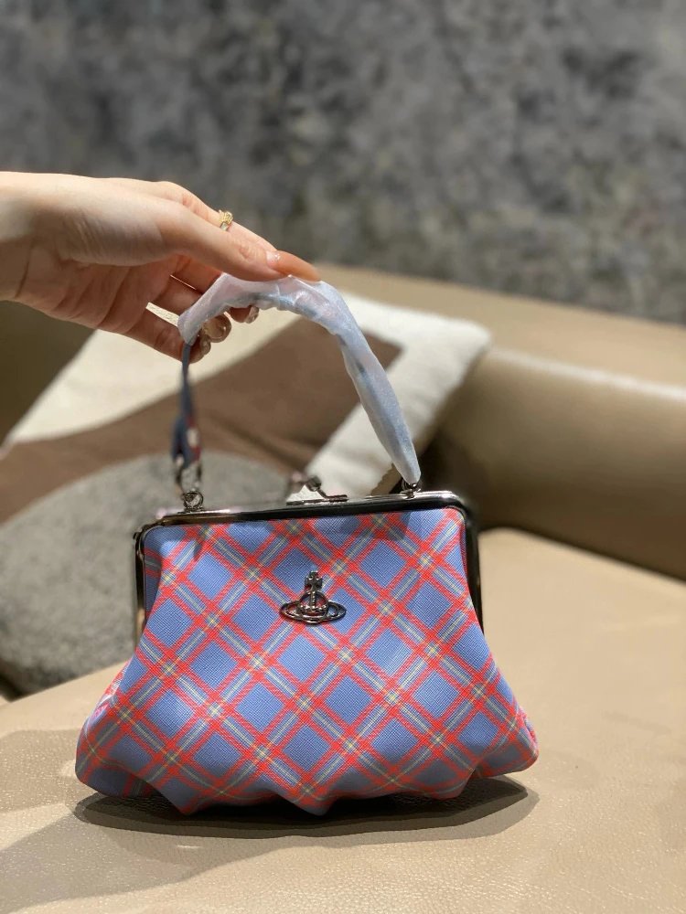 Vivienne Westwood Red Label Tartan Clasp Bag Blue Red Plaid Handbag