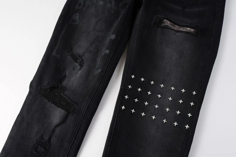 Distressed Slim Fit Denim Jeans Assorted Colors Ripped Patchwork Style