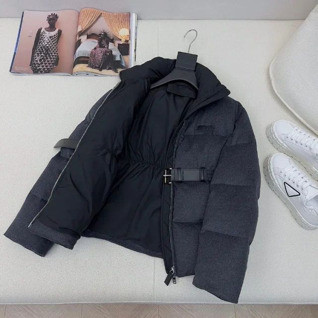 Prada Down Jackets Belted stand-collar puffer jacket product detail image 3