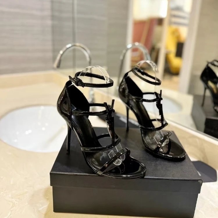 Saint Laurent High Heels Open-Toe Ankle-Strap Stiletto Sandals with YSL Logo Hardware image 4