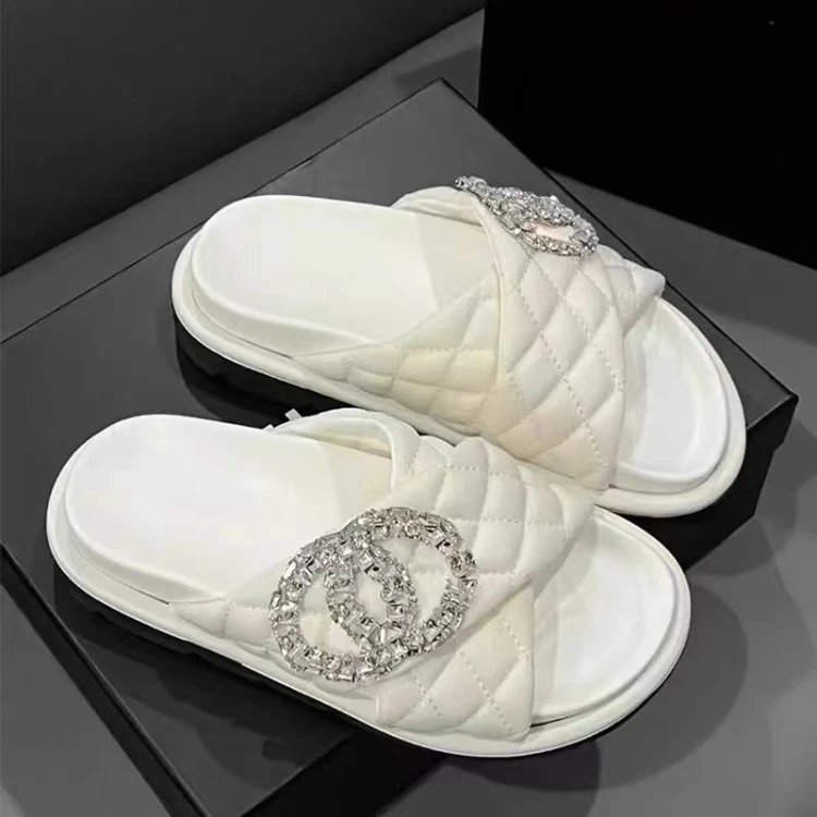 Chanel Sandals Quilted rhinestone double-C slide image 3