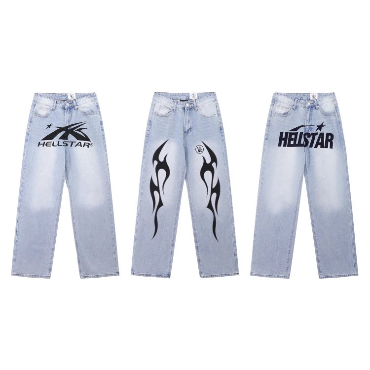 Hellstar Flame Graphic Wash Denim Jeans