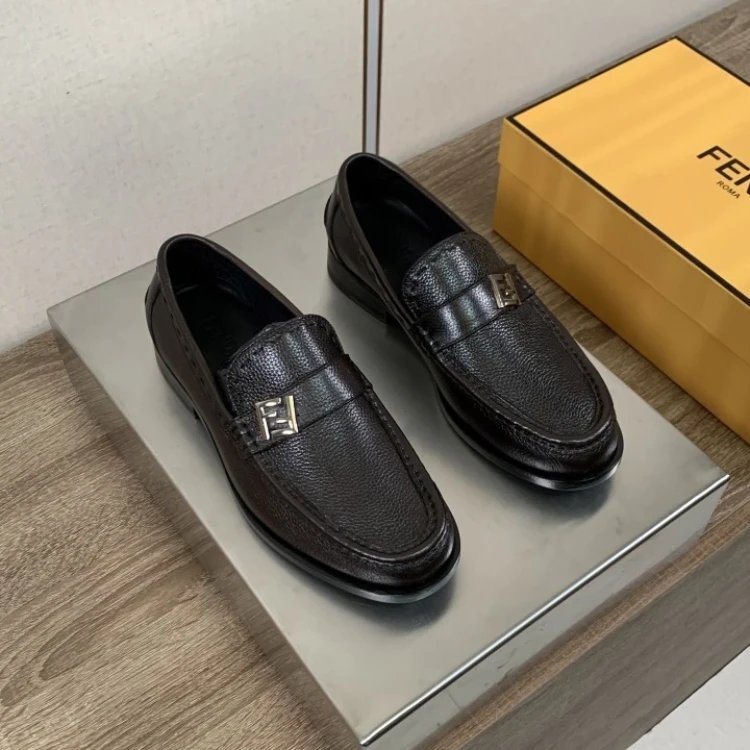 Fendi Leather Shoes FF Buckle Loafers — 4