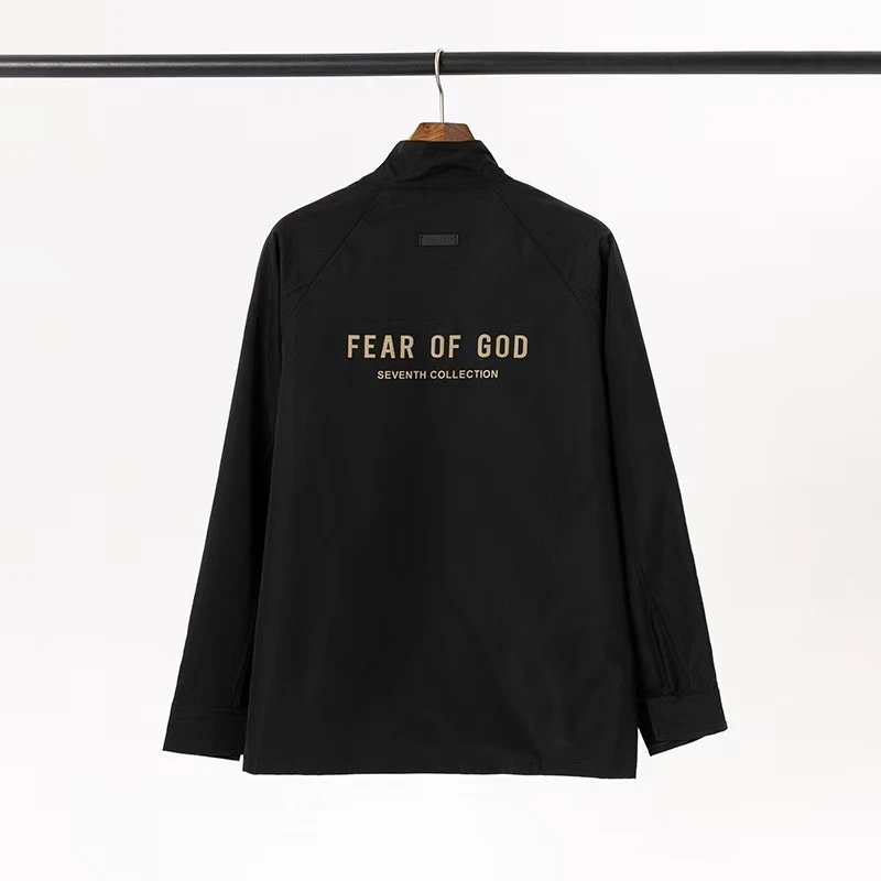 Fear of God Jackets ESSENTIALS 1977 Logo Coach Jacket — zd-FG02 black