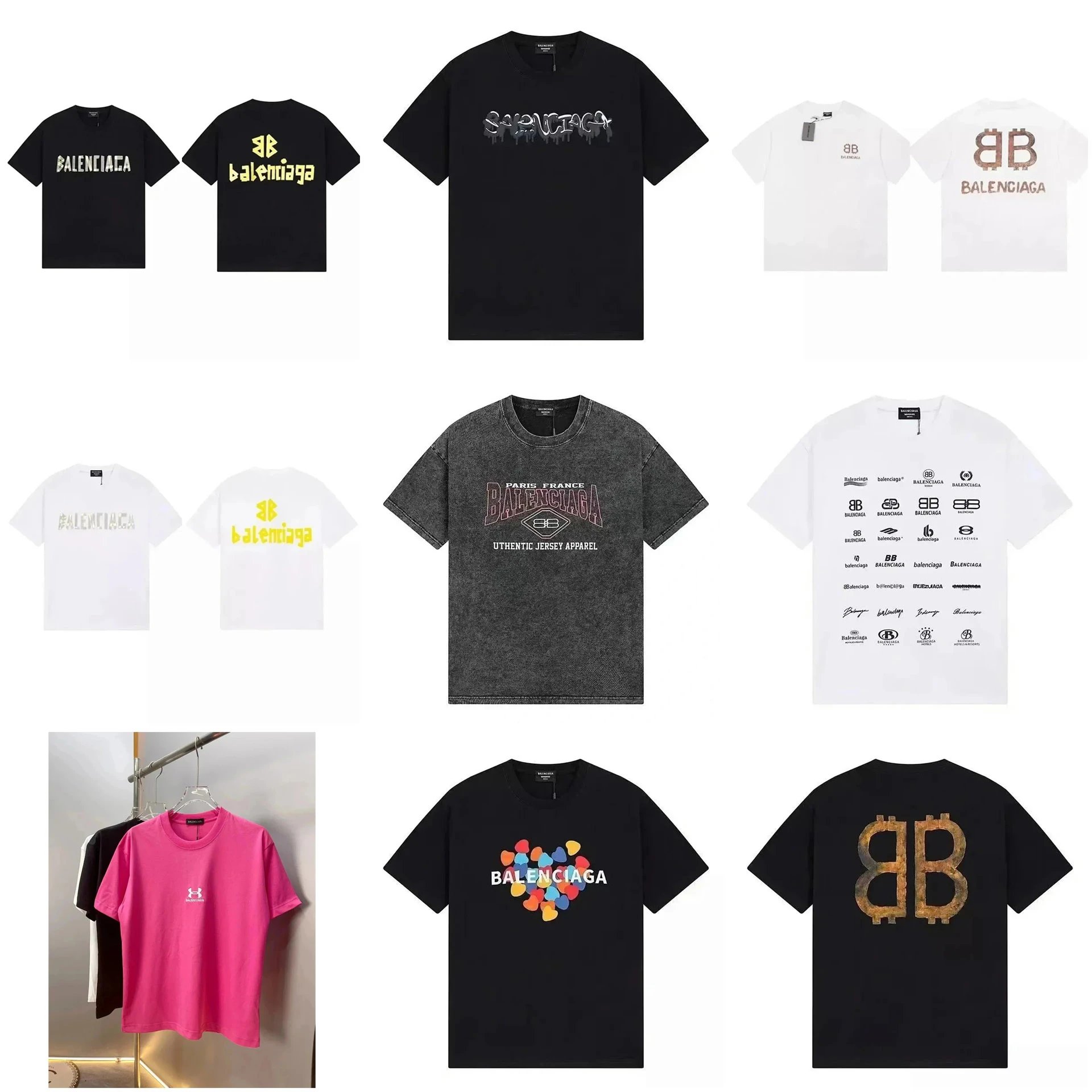 Balenciaga Double B Logo Front & Back Print T-shirt