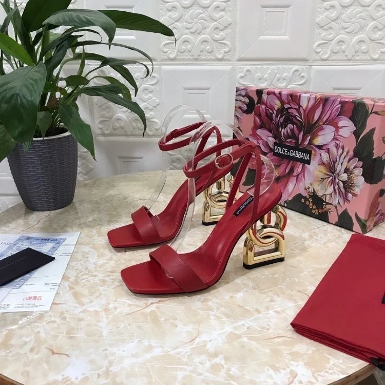 Dolce & Gabbana High Heels Square-Toe Ankle-Strap Sandals with Sculptural Logo image 3