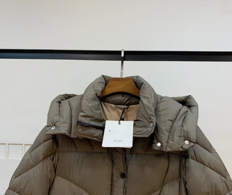 Unbranded Down Jackets Mid-Length Hooded Puffer with Chevron Quilting and Zip Pockets image 3