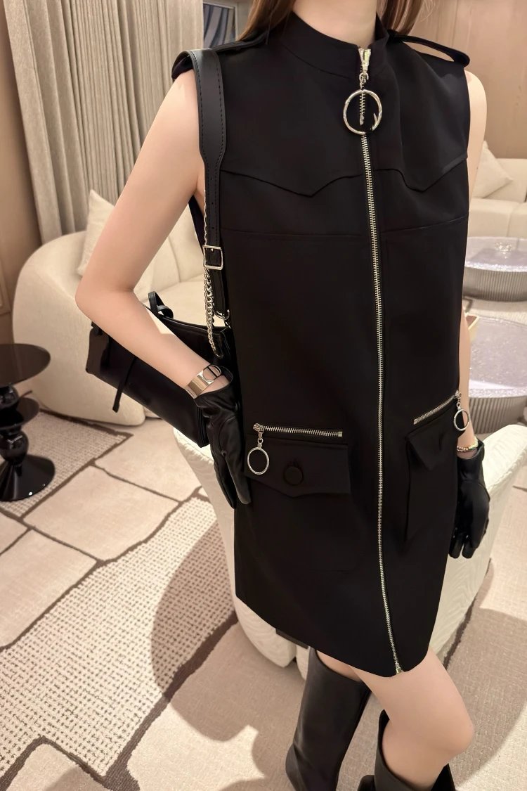 Unbranded Dresses Sleeveless Stand-Collar Zip-Front Utility Dress with Cargo Pockets image 4