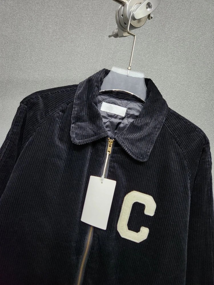 Unbranded Jackets Corduroy zip-up jacket with quilted lining and letter C patch image 6