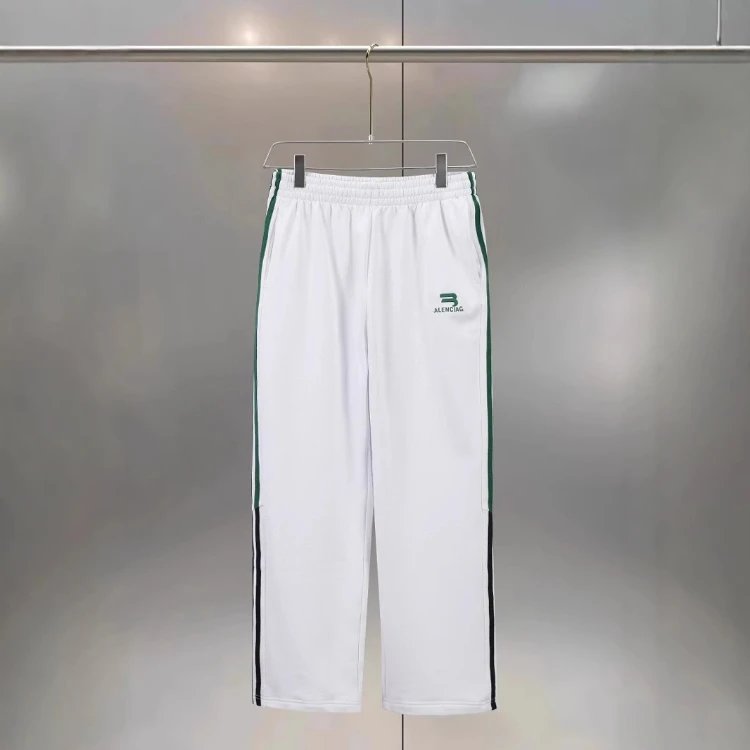 Unbranded Trousers Straight-leg striped track pants with elastic waistband — white