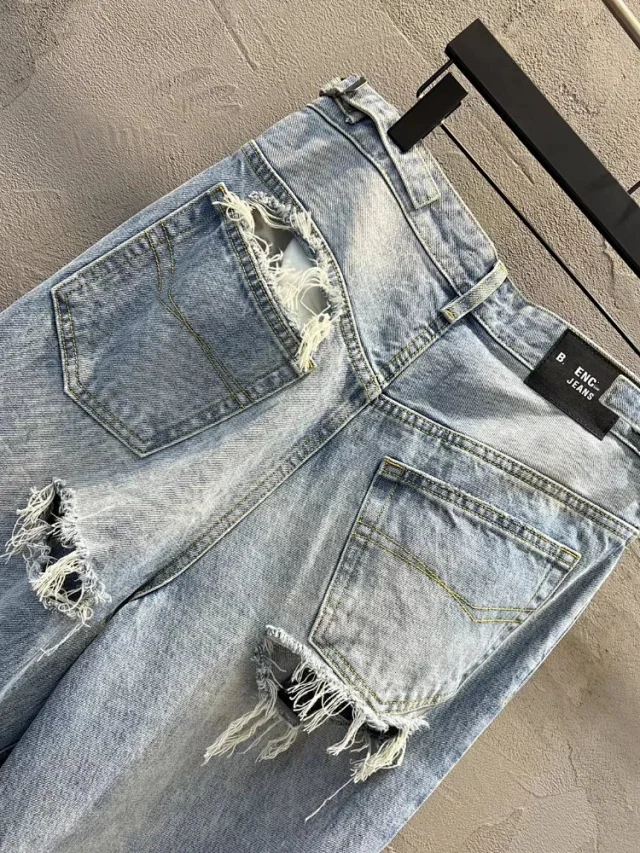 Unbranded Jeans 5479 distressed wide-leg with frayed hems product detail image 3