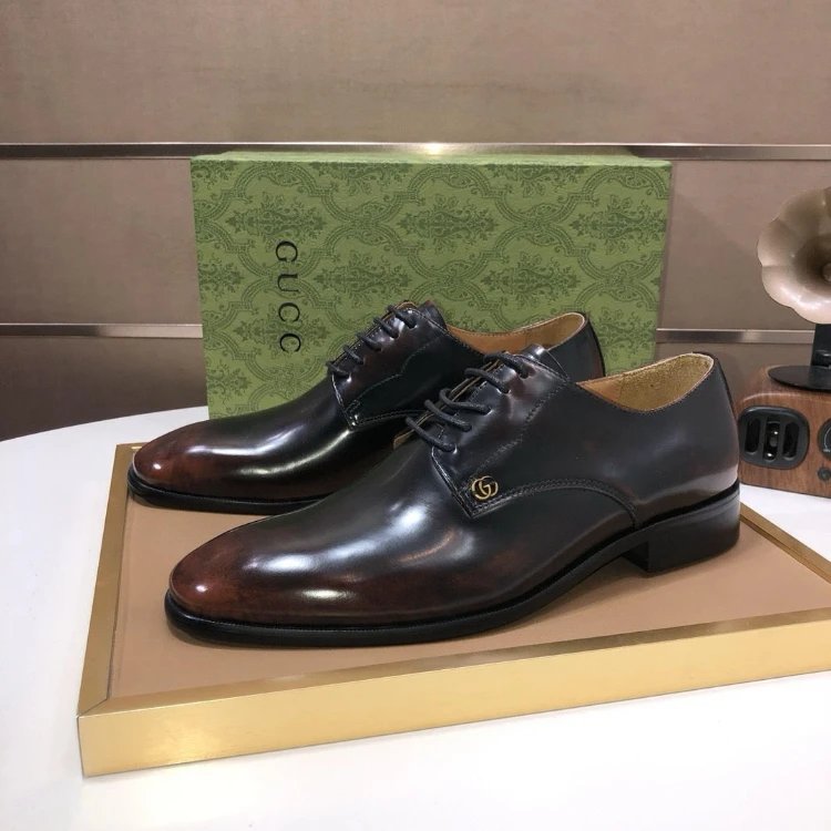 Gucci Leather Shoes Lace-Up Dress — Brown
