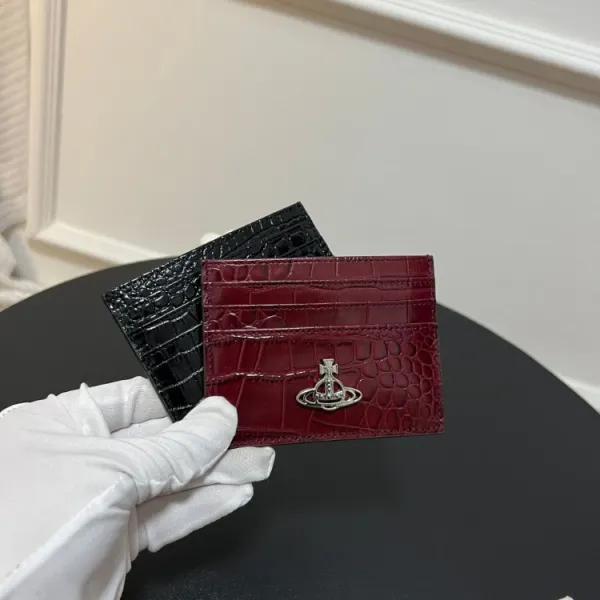 Vivienne Westwood Orb Logo Croc-Embossed Card Holder Burgundy - 3