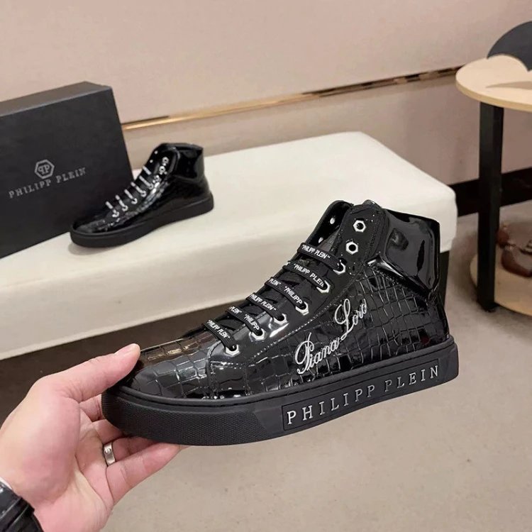 Philipp Plein Sneakers High-Top Crocodile-Embossed — Black