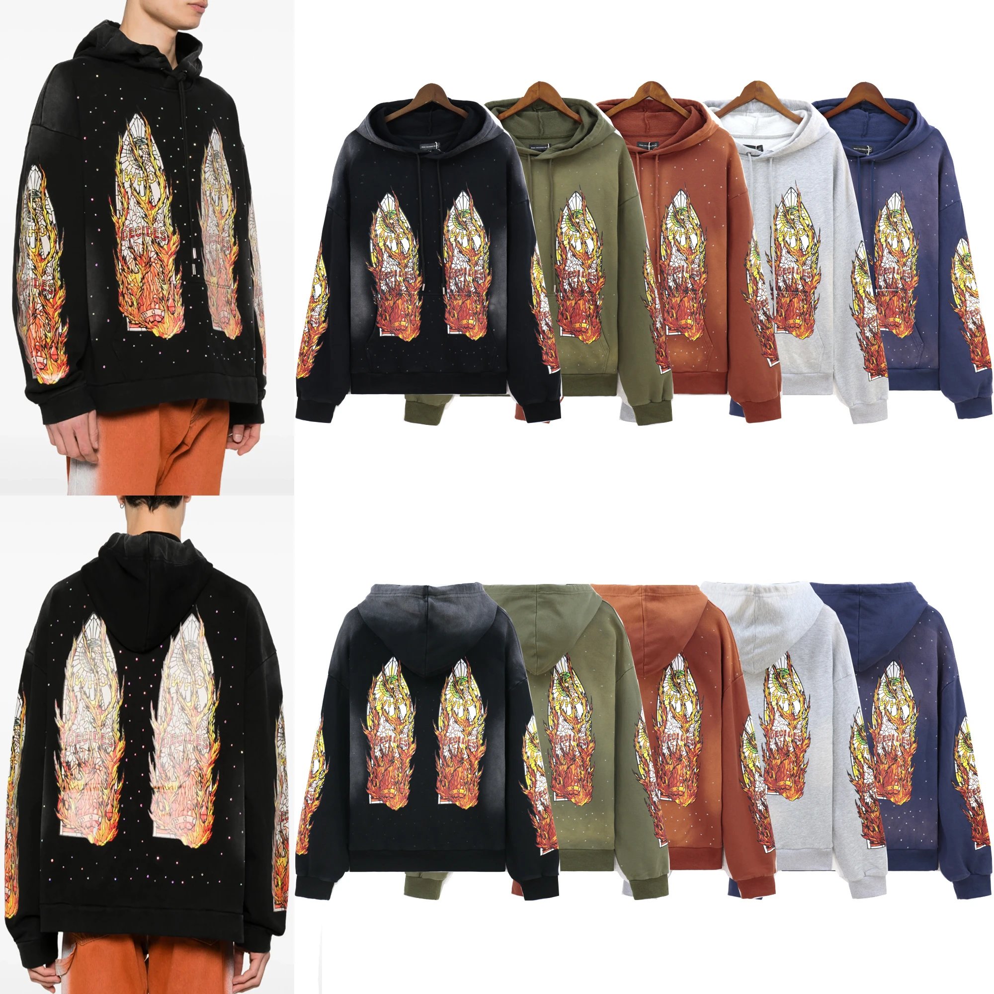 Who Decides War Flame Glass Hooded Pullover Collection - 006194