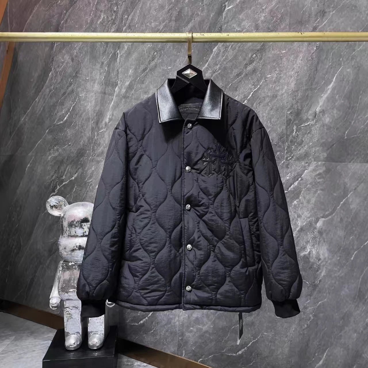 Chrome Hearts Jackets Quilted jacket with leather-look collar and embroidered cross motifs variant SOURCE-sku:131614959629