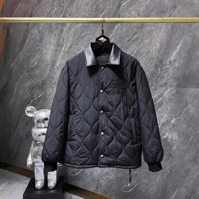 Chrome Hearts Jackets Quilted jacket with leather-look collar and embroidered cross motifs product detail image 5