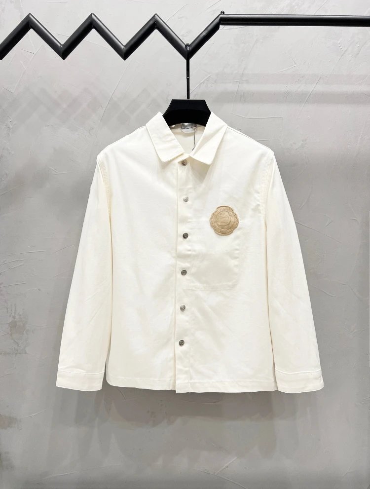 Unbranded Jackets Button-Front Denim Jacket with Monogram-Style Print — SKU-04-White Embroidery (Dijia)