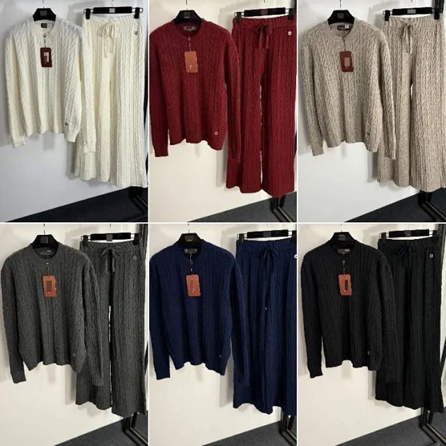 Unbranded Matching Sets 5401 Cable-Knit Sweater and Wide-Leg Trousers Set product detail image 1