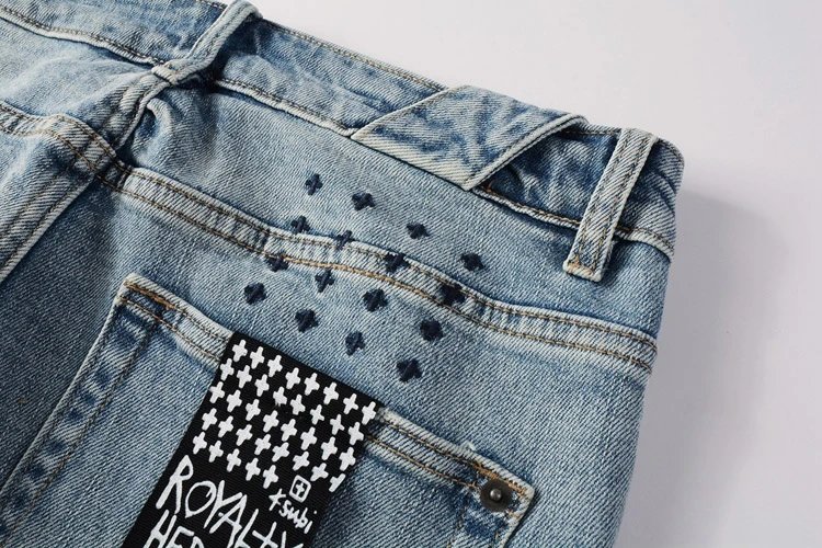 Distressed Slim Fit Denim Jeans Assorted Colors Ripped Patchwork Style