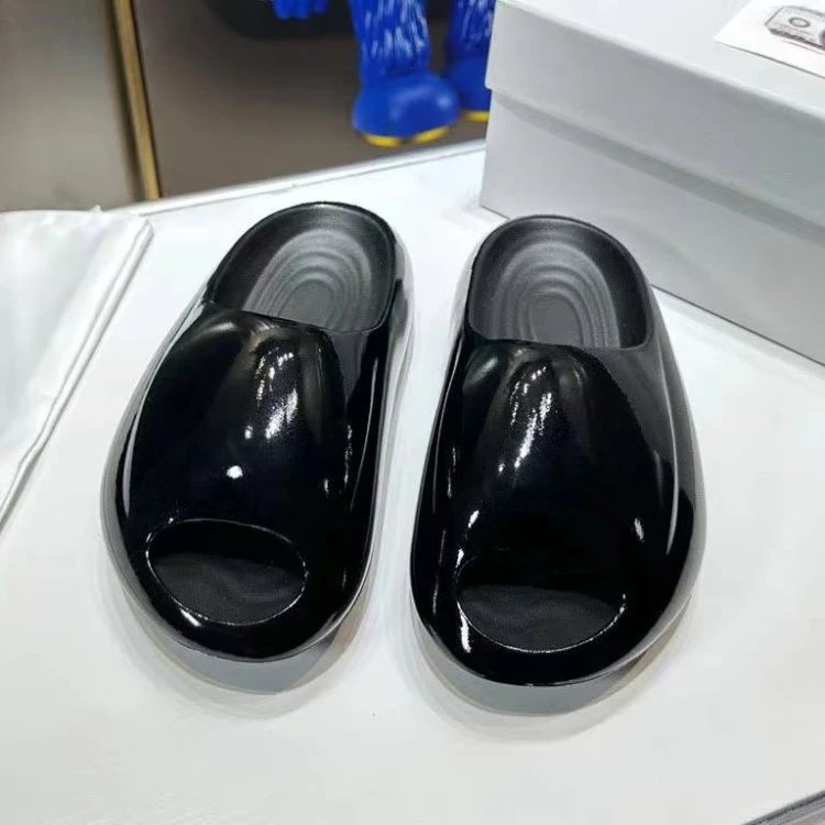 Unbranded Sandals Glossy peep-toe chunky platform slip-on — SKU-01-Black [Single Layer]]