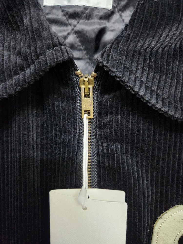 Unbranded Jackets Corduroy zip-up jacket with quilted lining and letter C patch image 5