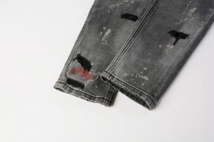Distressed Slim Fit Denim Jeans Assorted Colors Ripped Patchwork Style