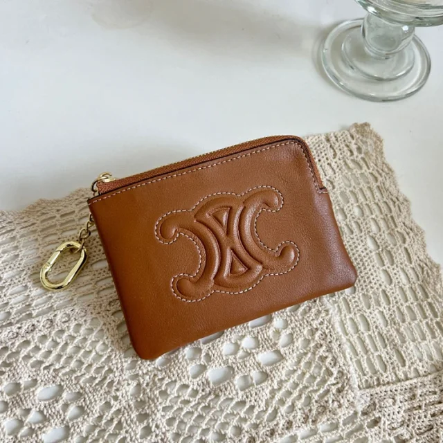 Unbranded Wallets & Card Holders Zip Coin Purse with Embossed Triomphe-Style Motif and Clasp product detail image 3