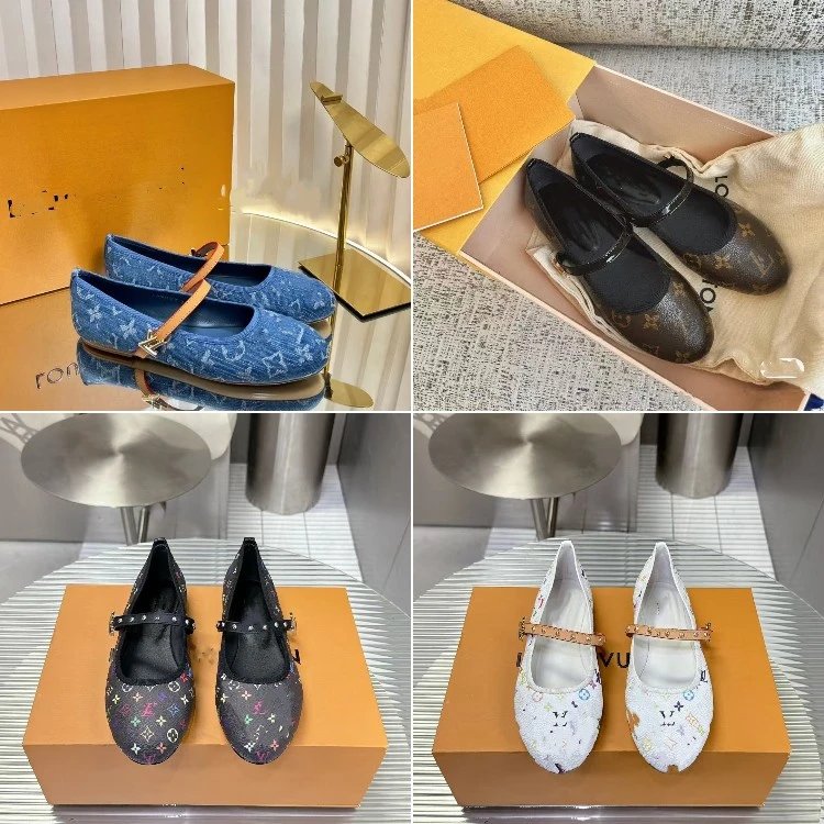 Louis Vuitton Monogram Leather & Denim Mary Jane Flat Shoes - 007939