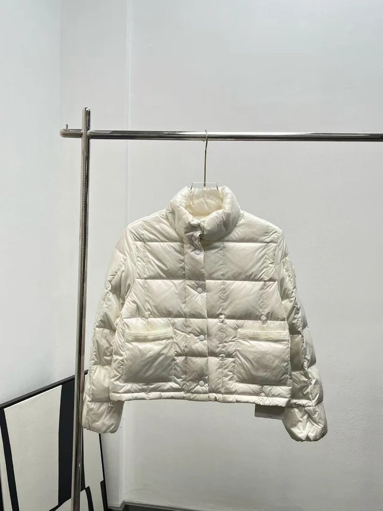 Moncler Down Jackets Quilted high-neck jacket with front patch pockets — white