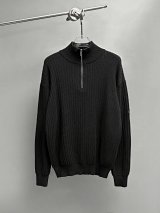 Black Ribbed Half-Zip Knit Sweater
