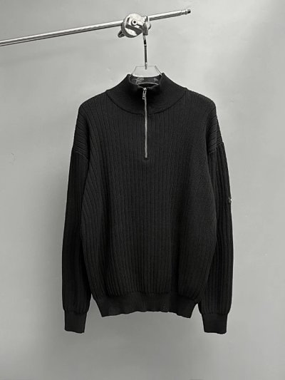 Black Ribbed Half-Zip Knit Sweater