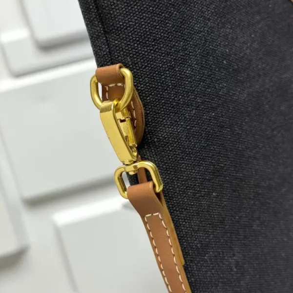 Miu Miu Logo-Embossed Denim Tote Bag Black with Tan Leather Trim - 4