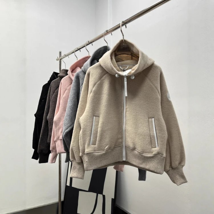 Wool Blend Full Zip Hooded Jacket