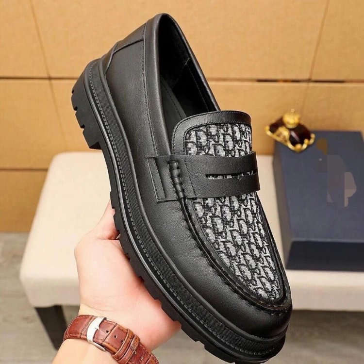 Dior Leather Shoes Monogram Panel Lug-Sole Loafers image 5
