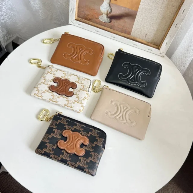 Unbranded Wallets & Card Holders Zip Coin Purse with Embossed Triomphe-Style Motif and Clasp product detail image 1