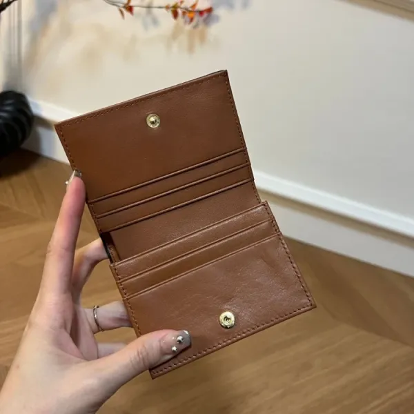 Design Minimalist Tan Leather Card Holder Wallet - 6