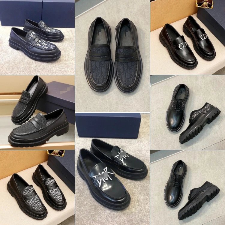 Dior Leather Shoes Monogram Panel Lug-Sole Loafers image 1
